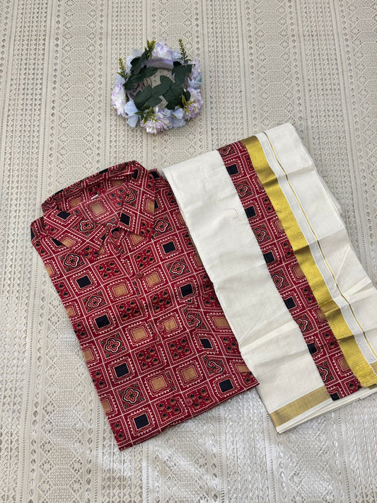 Traditional Mundu & Printed Shirt Set